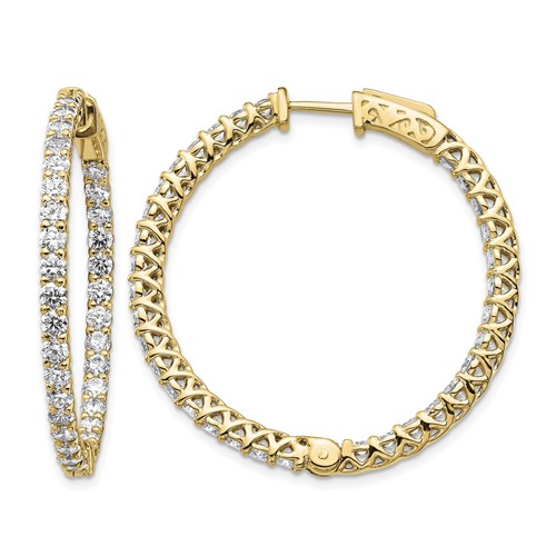 14k 3.8 carat Diamond Round In/Out Hoop w/Safety Clasp Earrings