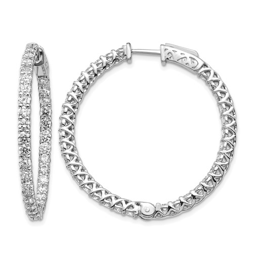 14K White Gold 3.8 Carat Diamond Round in Out Hoop Earrings with Safety Clasp