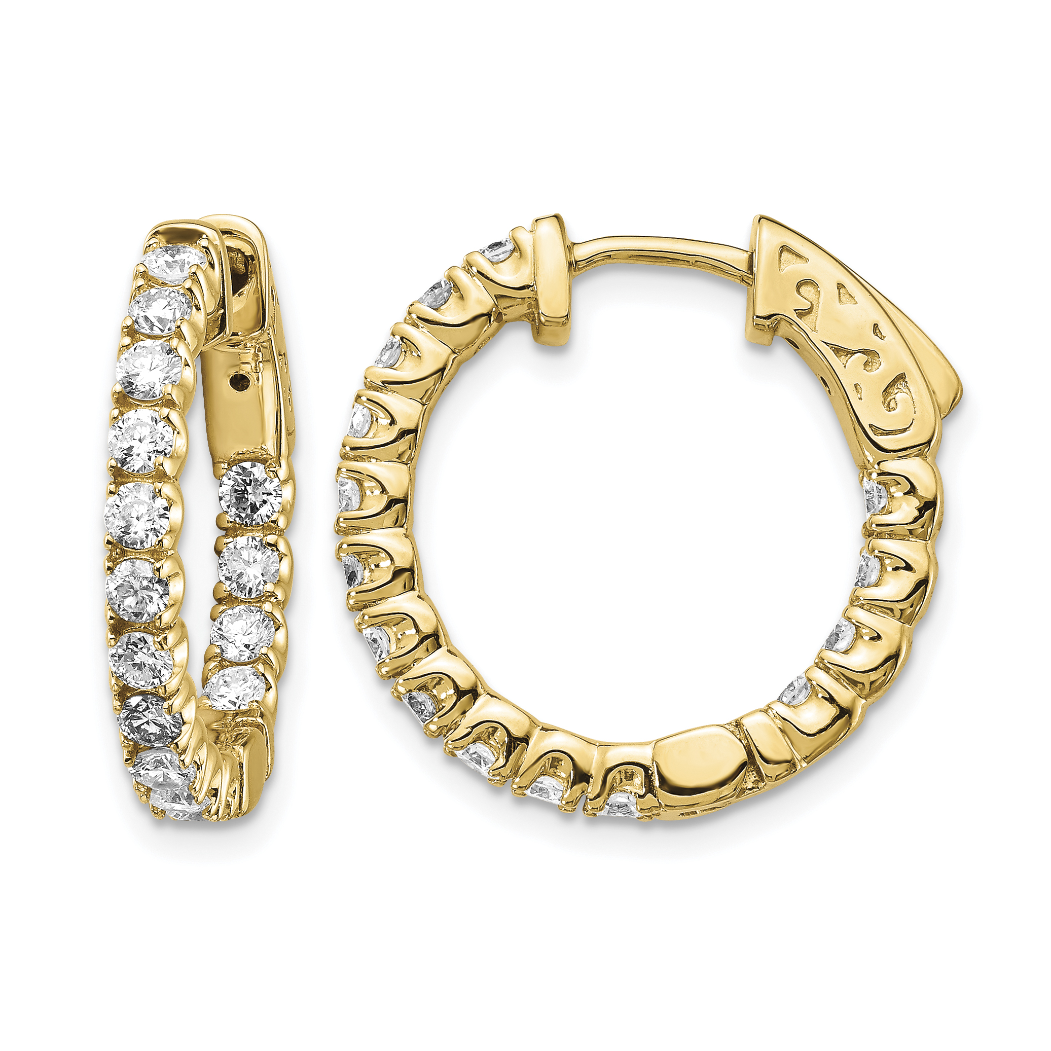 14k 1 1/2 carat Lab Grown Dia VS/SI+ G+ Round In and Out Safety Clasp Hoop Earrings (XE2011LG)