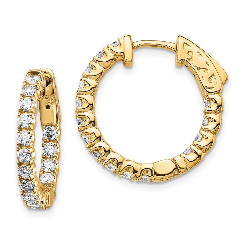 True Origin 14k 1 1/2 carat Lab Grown Diamond VS DEF Patented Safety Clasp In and Out Hoop Earrings