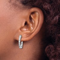 14K White Gold 1.5 Carat Diamond Round in Out Hoop Earrings with Safety Clasp view 3