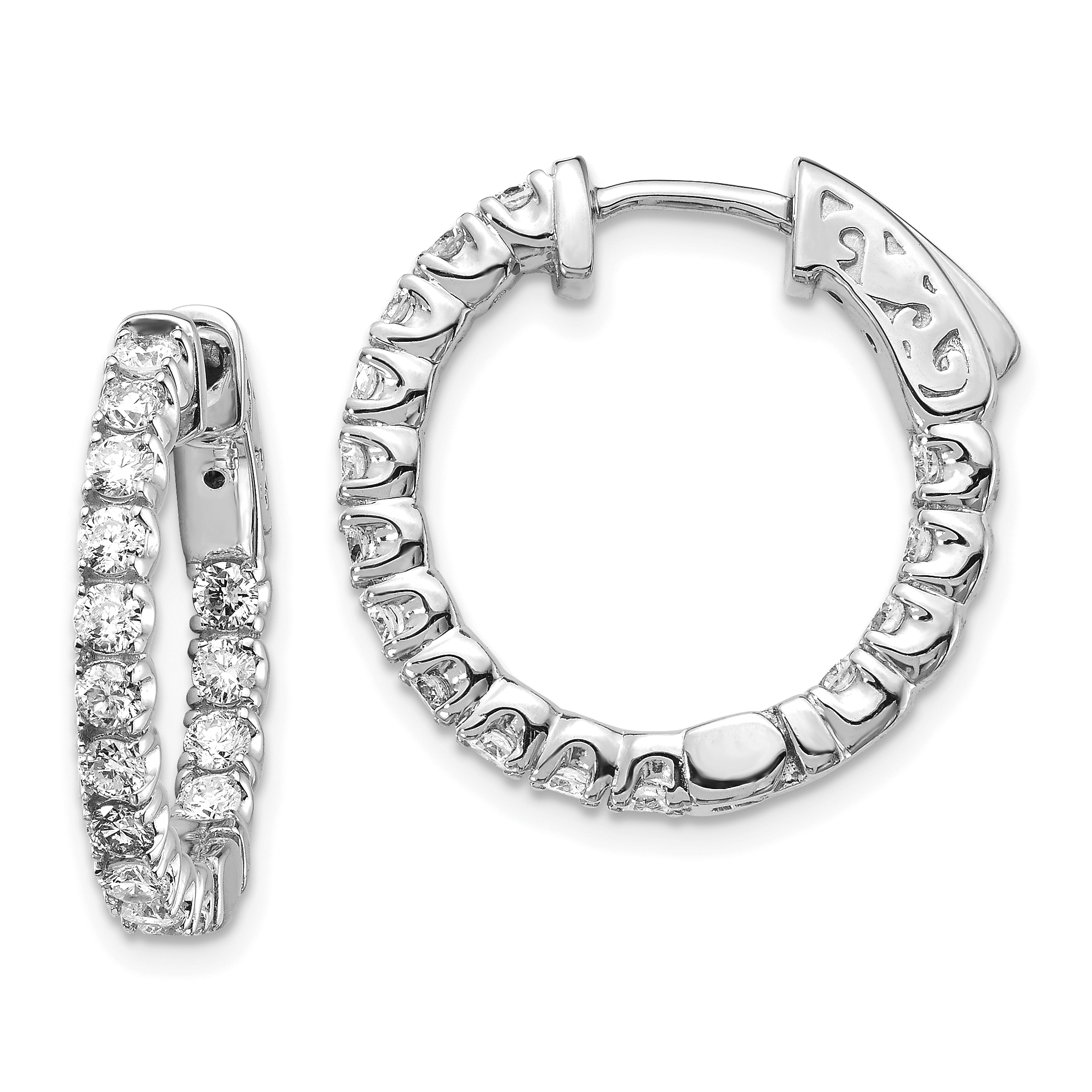 True Origin 14k White Gold 1 1/2 carat Lab Grown Diamond VS DEF Patented Safety Clasp In and Out Hoop Earrings (XE2011WLD)