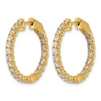 14K Yellow Gold 2 Carat Lab Grown Diamond VS+ F+ Round Complete in and Out Safety Clasp Hoop Earrings view 2