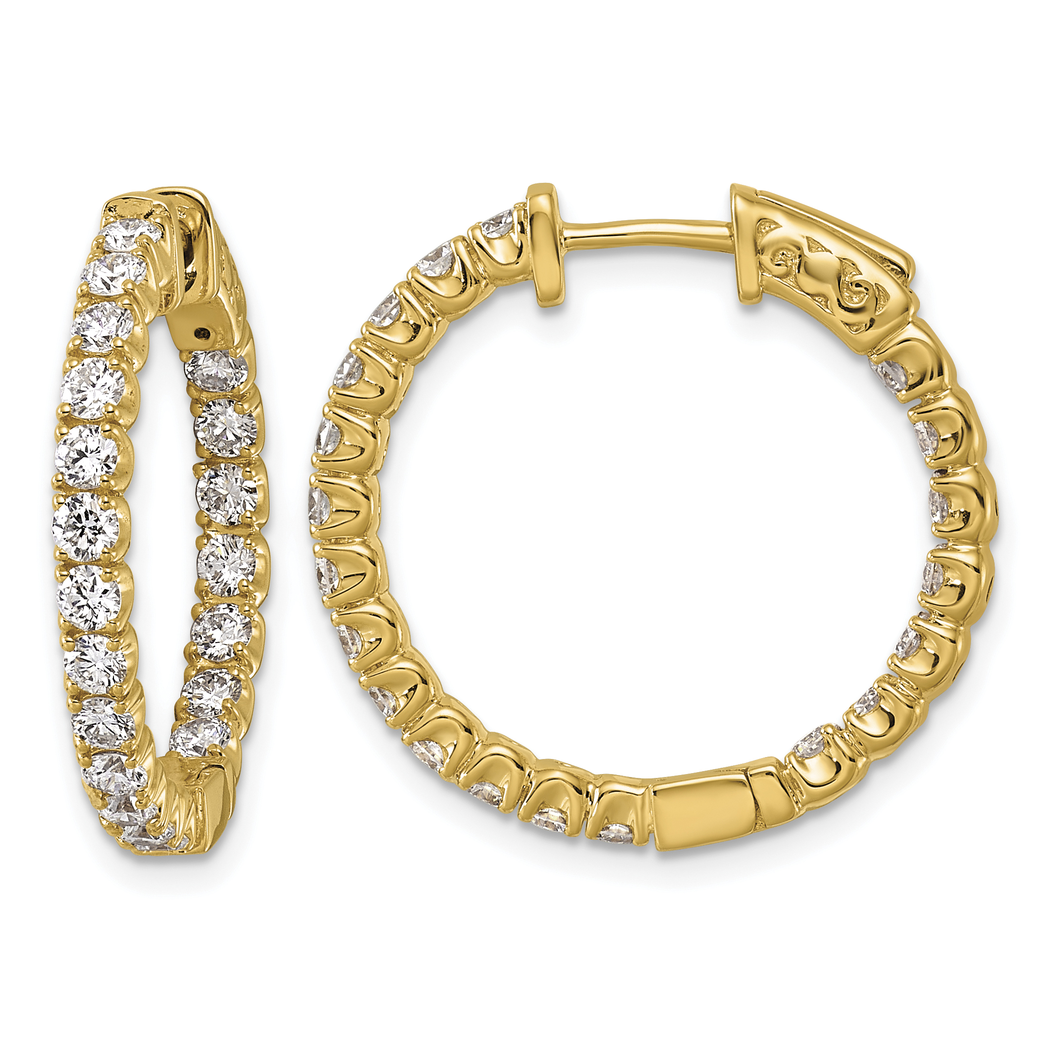 14k Diamond Round Hoop w/Safety Clasp Earrings (XE2012AA)