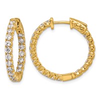 14K Yellow Gold 2 Carat Diamond Round in Out Hoop Earrings with Safety Clasp view 1