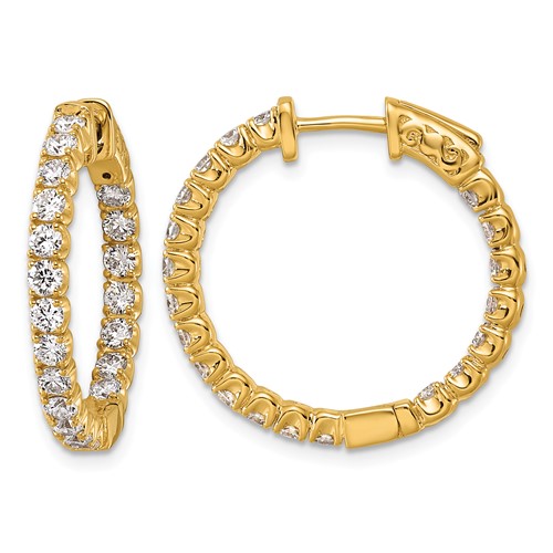 14K 2 Carat Diamond Round in Out Hoop W Safety Clasp Earrings