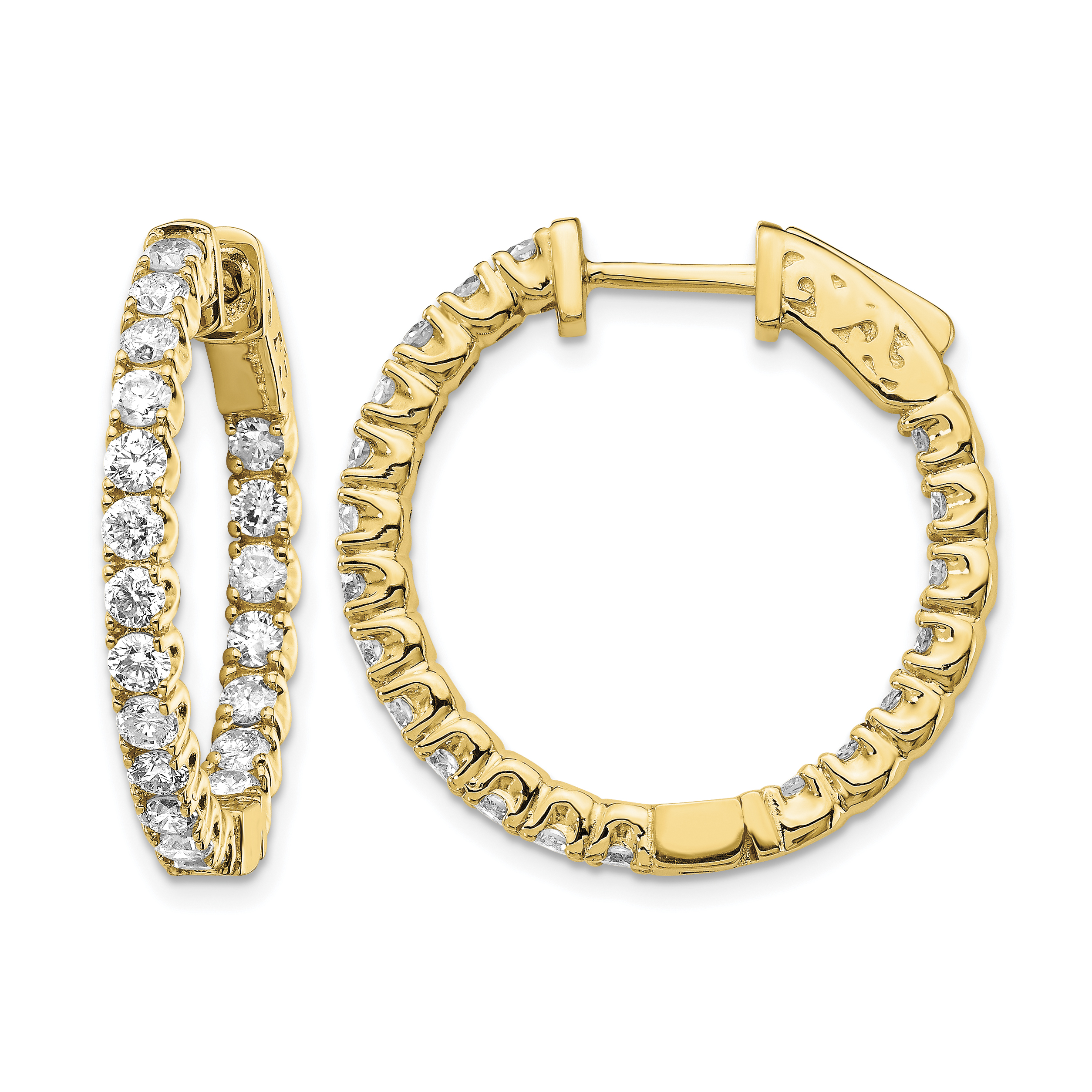 14k 2 carat Lab Grown Diamond VS/SI+ G+ Round Complete In and Out Safety Clasp Hoop Earrings (XE2012LG)