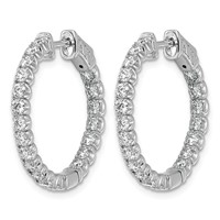 14K White Gold 2 Carat Diamond Round in Out Hoop Earrings with Safety Clasp view 2