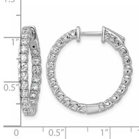 14K White Gold 2 Carat Diamond Round in Out Hoop Earrings with Safety Clasp view 5