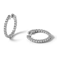 14K White Gold 2 Carat Lab Grown Diamond VS SI+ G+ Round Complete in and Out Safety Clasp Hoop Earrings view 5