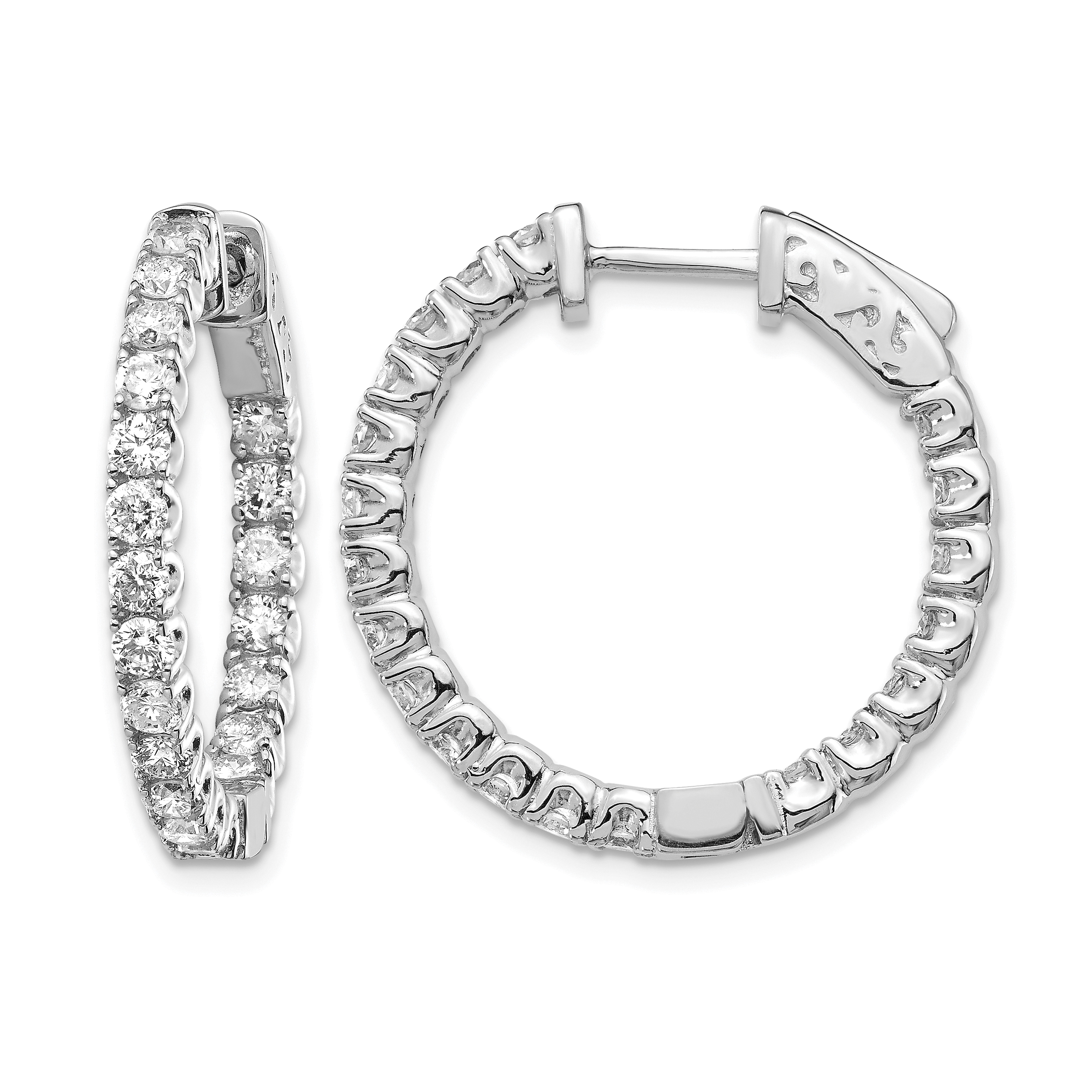 14k White Gold 2 carat Lab Grown Diamond VS/SI+ G+ Round Complete In and Out Safety Clasp Hoop Earrings (XE2012WLG)