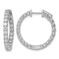 14K White Gold 2 Carat Lab Grown Diamond VS SI+ G+ Round Complete in and Out Safety Clasp Hoop Earrings view 1
