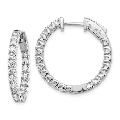 14k White Gold 2 carat Lab Grown Dia VS/SI+ G+ Round In and Out Safety Clasp Hoop Earrings