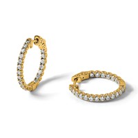 14K Yellow Gold 2 Carat Lab Grown Diamond VS+ F+ Round Complete in and Out Safety Clasp Hoop Earrings view 5