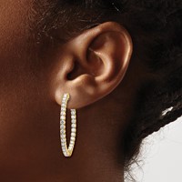 14K Yellow Gold 3.3 Carat Diamond Round in Out Hoop Earrings with Safety Clasp view 4