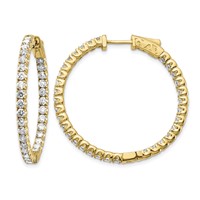 14K Yellow Gold 3.3 Carat Diamond Round in Out Hoop Earrings with Safety Clasp view 1