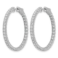 14K White Gold 3.33 Carat Lab Grown Dia VS SI+ G+ Round in and Out Safety Clasp Hoop Earrings view 2