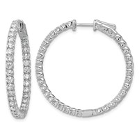 14K White Gold 3.33 Carat Lab Grown Dia VS SI+ G+ Round in and Out Safety Clasp Hoop Earrings view 1