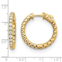 14K Yellow Gold 2.6 Carat Diamond Round in Out Hoop Earrings with Safety Clasp view 2