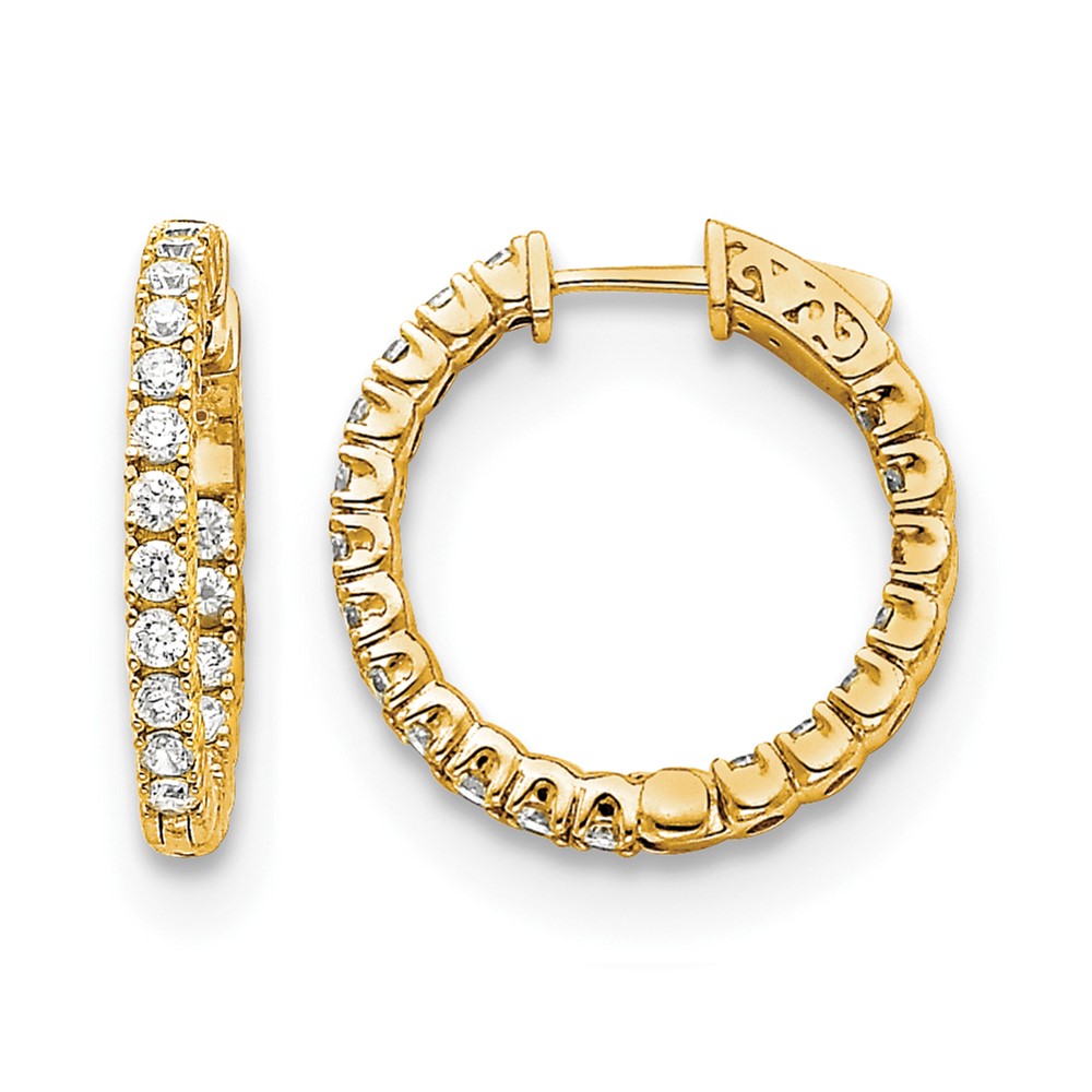14K Yellow Gold 2.6 Carat Diamond Round in Out Hoop Earrings with Safety Clasp