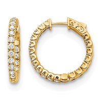 14K Yellow Gold 2.6 Carat Diamond Round in Out Hoop Earrings with Safety Clasp view 1