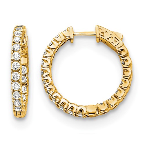14K Yellow Gold 2.6 Carat Diamond Round in Out Hoop Earrings with Safety Clasp