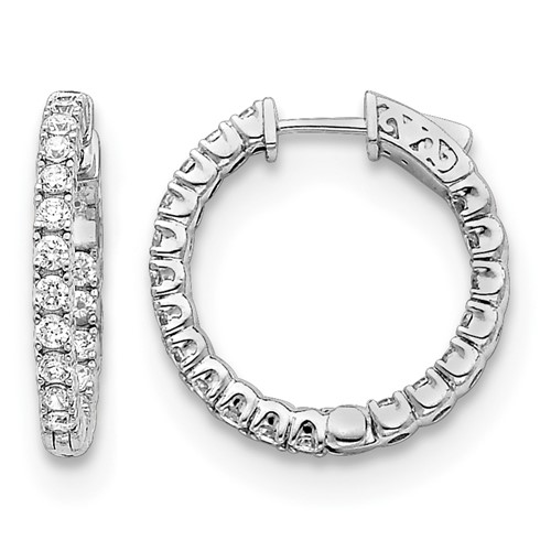 14K White Gold 2.6 Carat Diamond Round in Out Hoop Earrings with Safety Clasp