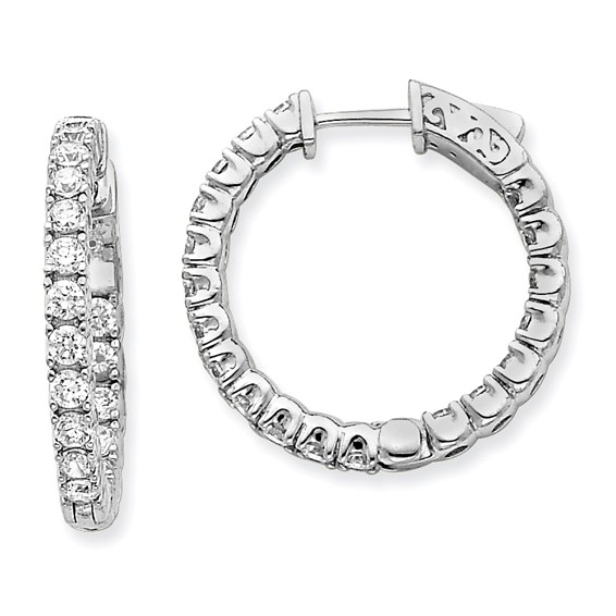 14k White Gold (Holds 38-2.6mm Round) In/Out Hoop w/Safety Clasp Earring Mountings