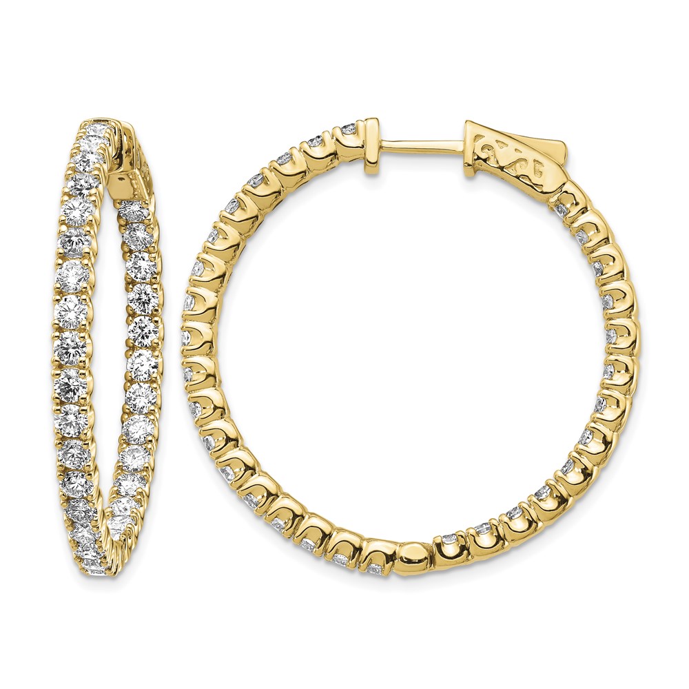 14K 4.3 Carat Diamond Round in Out Hoop W Safety Clasp Earrings