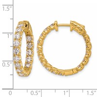 14K Yellow Gold 2.75 Carat Diamond Round in Out Hoop Earrings with Safety Clasp view 5
