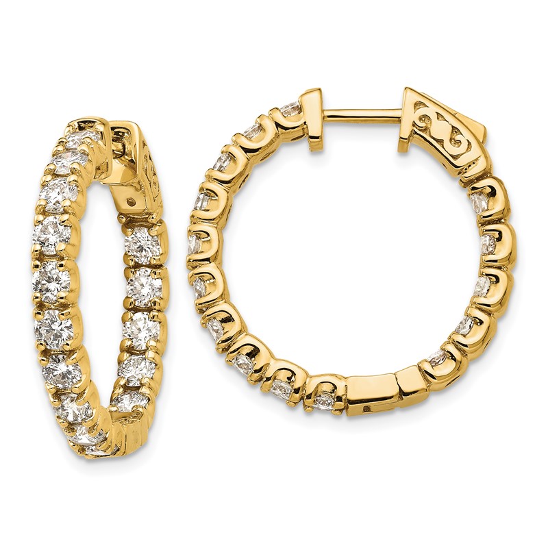 True Origin 14k 2 3/4 carat Lab Grown Diamond VS DEF Patented Safety Clasp In and Out Hoop Earrings
