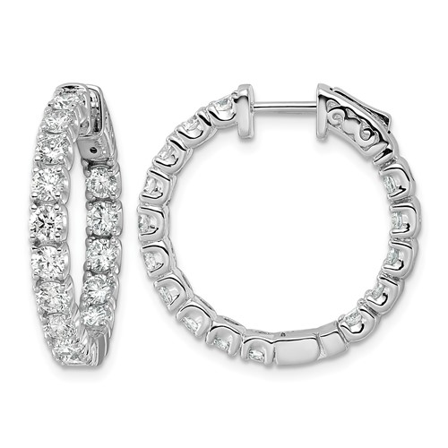 14K White Gold 2.75 Carat Lab Grown Dia VS SI+ G+ Round in and Out Safety Clasp Hoop Earrings