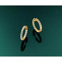 14K Yellow Gold 3 Carat Lab Grown Dia VS SI+ G+ Round in and Out Safety Clasp Hoop Earrings view 5