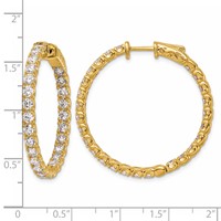 14K Yellow Gold 4.8 Carat Diamond Round in Out Hoop Earrings with Safety Clasp view 5
