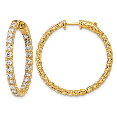14K Yellow Gold 4.88 Carat Lab Grown Dia VS SI+ G+ Round in and Out Safety Clasp Hoop Earrings