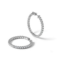 14K White Gold 5.2 Carat Lab Grown Dia VS SI+ G+ Round in and Out Safety Clasp Hoop Earrings view 5