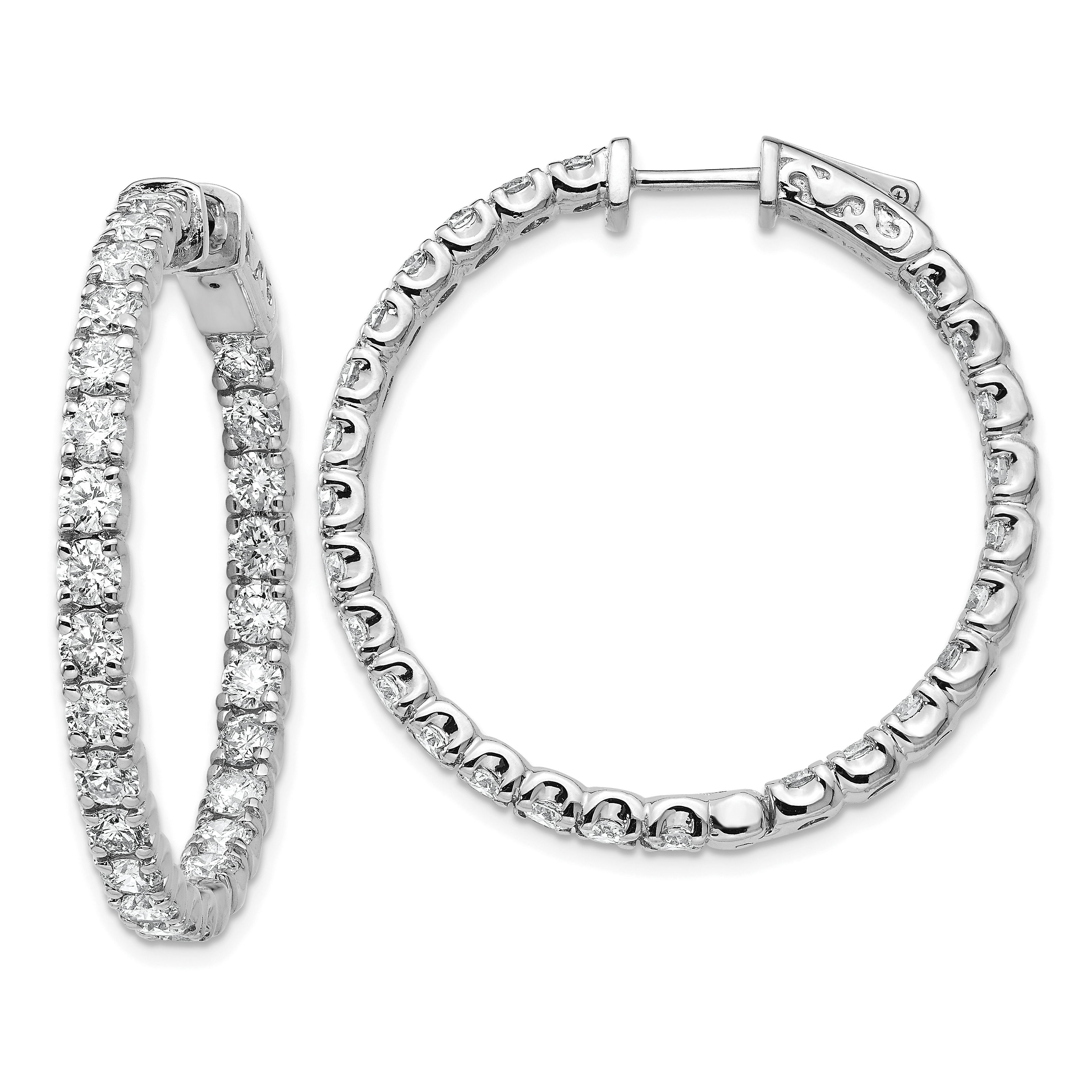 True Origin 14k White Gold 4 7/8 carat Lab Grown Diamond VS DEF Patented Safety Clasp In and Out Hoop Earrings (XE2017WLD)