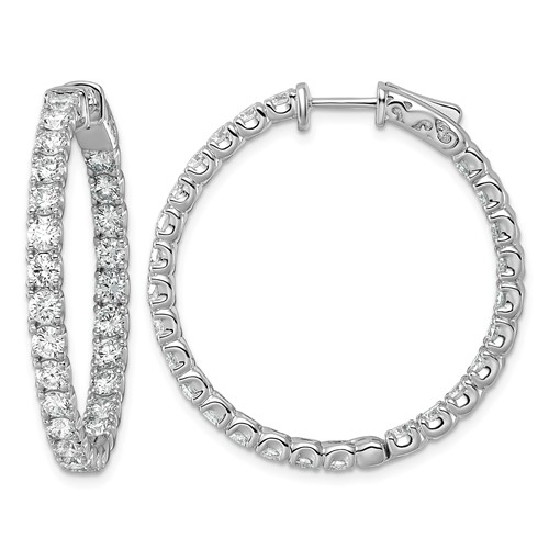 14k White Gold 4.8 carat AA Diamond Round In/Out Hoop w/Safety Clasp Earrings