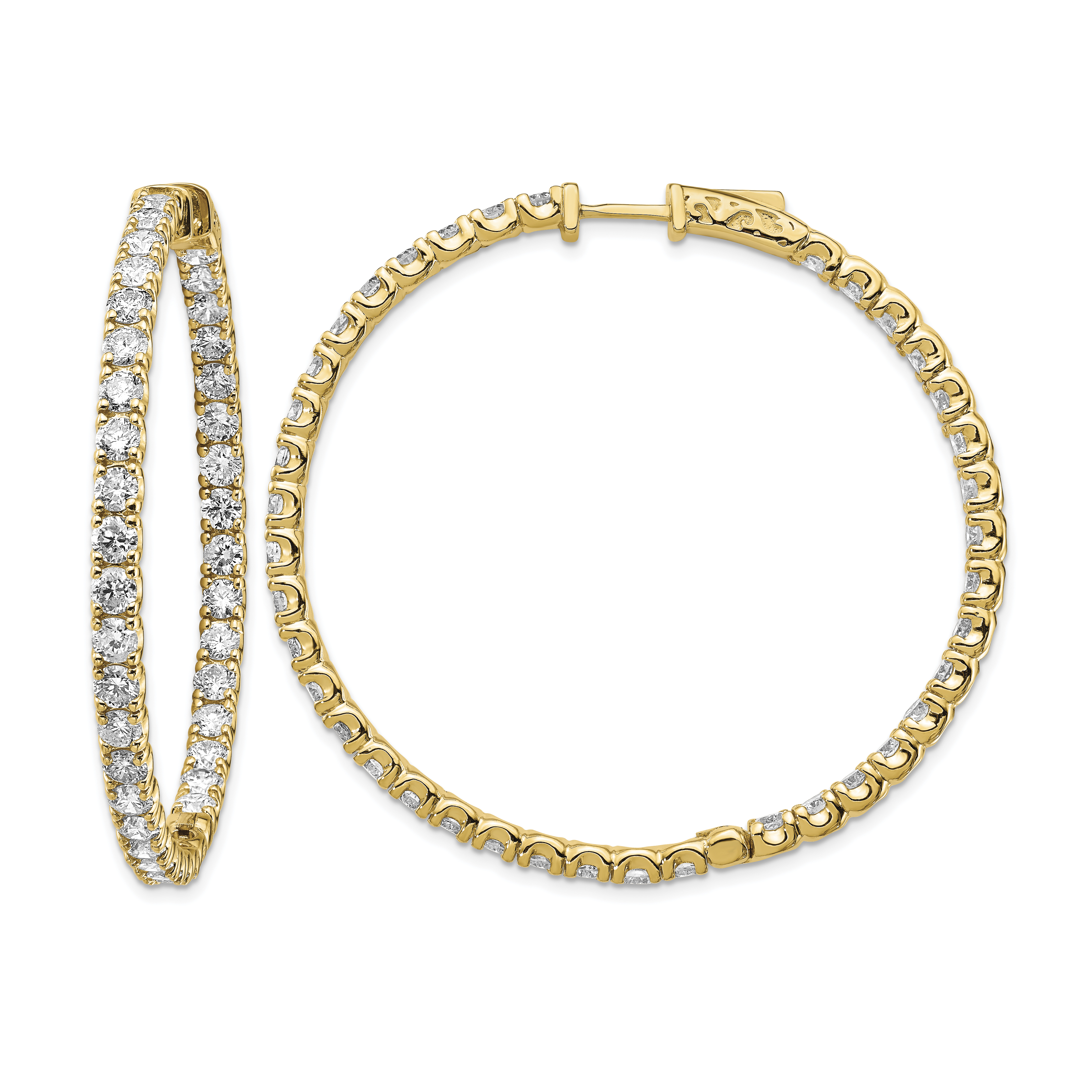 14k 7 1/4 carat Lab Grown Dia VS/SI+ G+ Round In and Out Safety Clasp Hoop Earrings (XE2018LG)