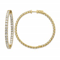 14K Yellow Gold 7.25 Carat Diamond Round in Out Hoop Earrings with Safety Clasp view 1