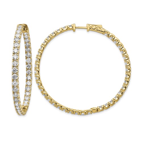 14K Yellow Gold 7.25 Carat Lab Grown Dia VS SI+ G+ Round in and Out Safety Clasp Hoop Earrings