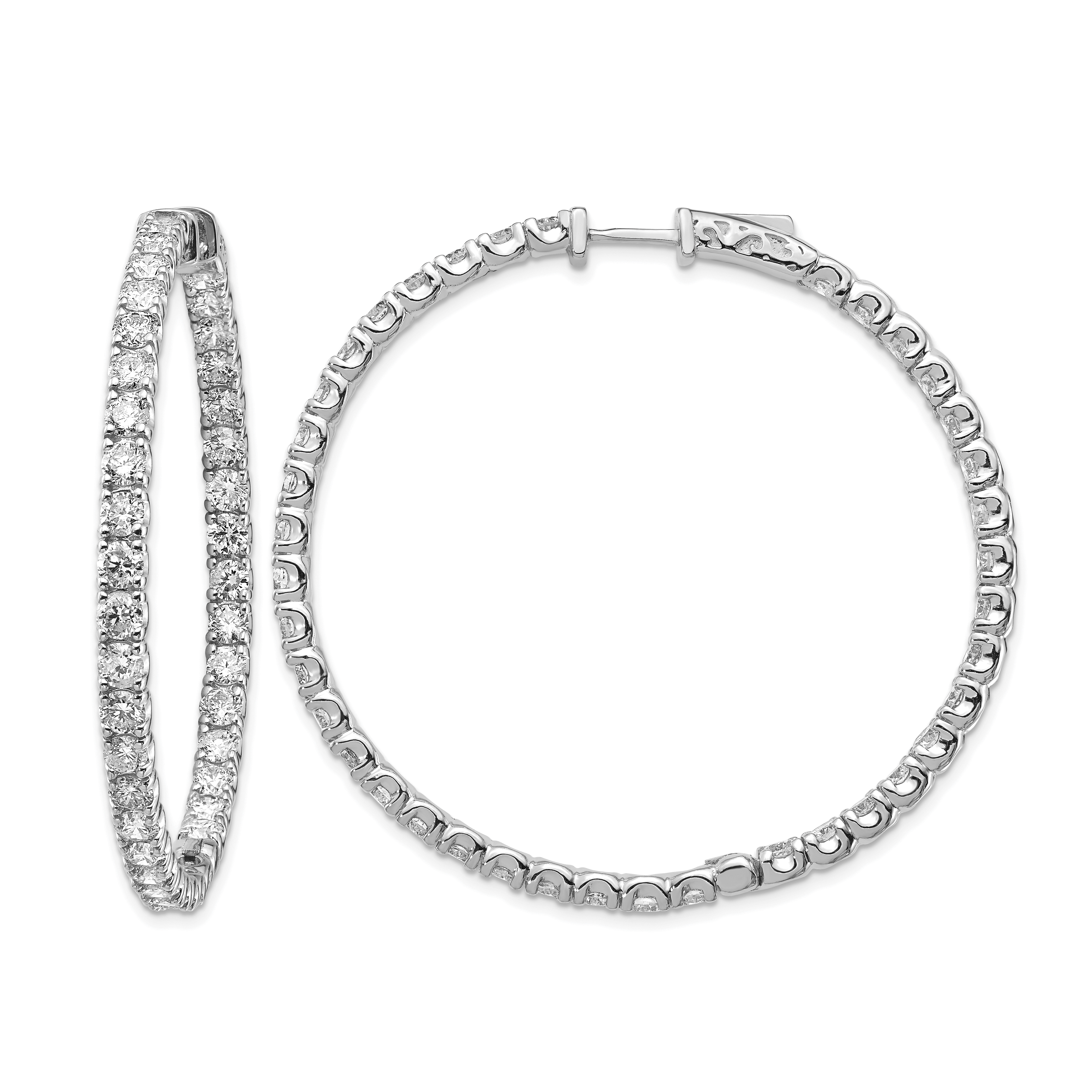 14k White Gold 7 1/4 carat Lab Grown Dia VS/SI+ G+ Round In and Out Safety Clasp Hoop Earrings (XE2018WLG)