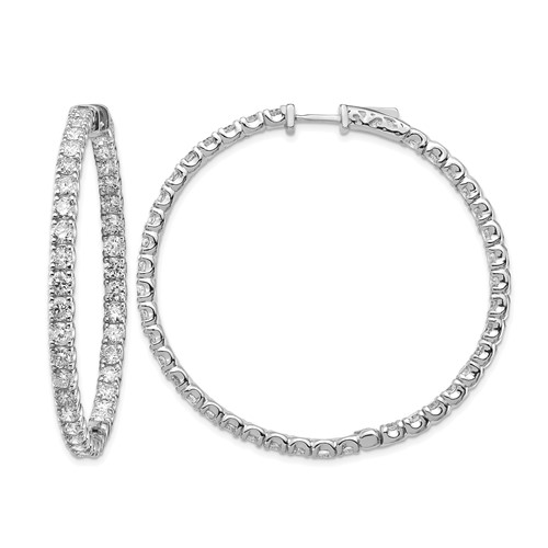 14K White Gold 7.25 Carat Diamond Round in Out Hoop Earrings with Safety Clasp