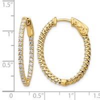 14K Yellow Gold 1.2 Carat Diamond Oval in Out Hoop Earrings with Safety Clasp view 2