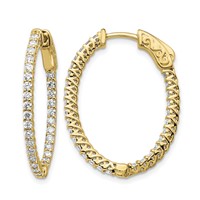 14K Yellow Gold 1.2 Carat Diamond Oval in Out Hoop Earrings with Safety Clasp view 1