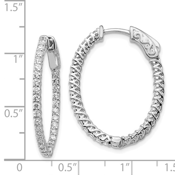 14k White Gold (Holds 60-1.7mm Round) Oval In/Out Hoop w/Safety Clasp Earring Mountings
