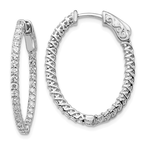 14k White Gold (Holds 60-1.7mm Round) Oval In/Out Hoop w/Safety Clasp Earring Mountings