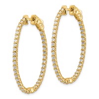 14K Yellow Gold 1.75 Carat Diamond Oval in Out Hoop Earrings with Safety Clasp view 2