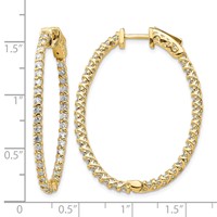 14K Yellow Gold 1.75 Carat Diamond Oval in Out Hoop Earrings with Safety Clasp view 4
