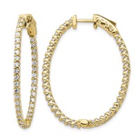 14K Yellow Gold 1.75 Carat Diamond Oval in Out Hoop Earrings with Safety Clasp view 1